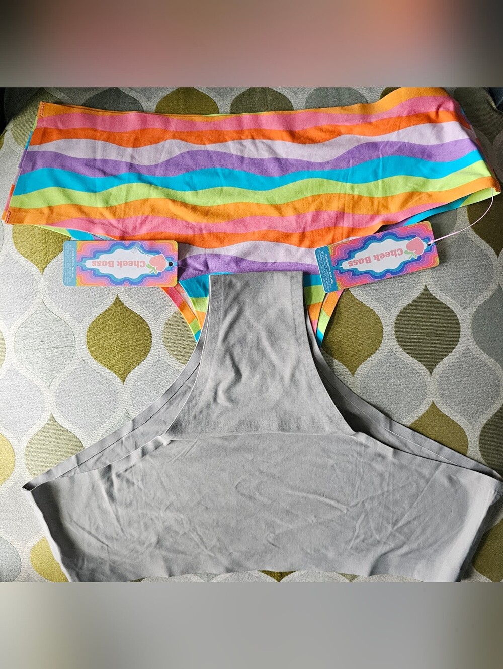 NWT! lot of (2) Cheek Boss Underwear Panties MEDIUM Gray & Rainbow